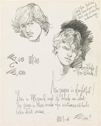 HARRY BUSH (1925-1994)  Original pencil sketch of two male faces.